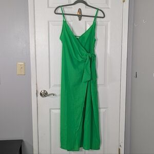 Haute Monde Green‎ Tie-Front Surplice Wrap Midi Dress Size Medium